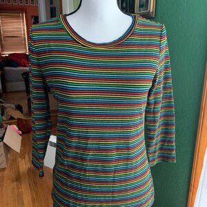 Vintage Rainbow Stripe Ribbed Knit 3/4 Sleeve Top M